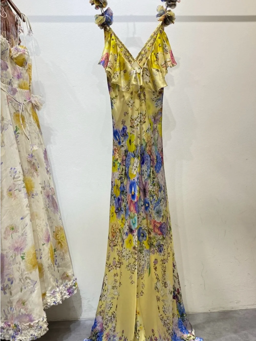 Camilla Yellow Floral V-Neck Maxi Dress with Multicolor Print - Picture 4 of 11